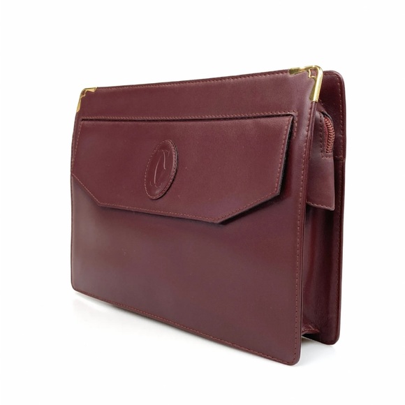 CARTIER Bag clutch les must de Cartier Dark Red Leather Authentic 10.2x7.9x2.4in - Picture 3 of 15